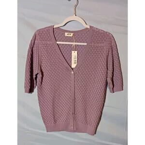 Gil'B Women's Small Knitted V Neck Lace Cardigan 100% Cotton Lavender NWT